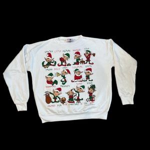 Vintage Turtle Bay Retro Christmas Elves holiday ugly sweater Made USA 90s XL 3D